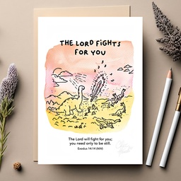 CHEZHEMDI Dino Postcard (The Promises Of God Collection) - The Lord Fights For You A6