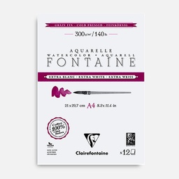 [CLAIREFONTAINE 976047C] CLAIREFONTAINE Fontaine Extra White Watercolor Paper Pad Cold Press 300gsm A4 x 12
