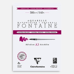 [CLAIREFONTAINE 976048C] CLAIREFONTAINE Fontaine Extra White Watercolor Paper Pad Cold Press 300gsm A3 x 12