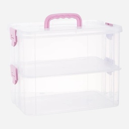 [OVJ 8888888811123] OVJ Plastic Storage Box 2-Tier 13cm x 23cm x 34cm Pink