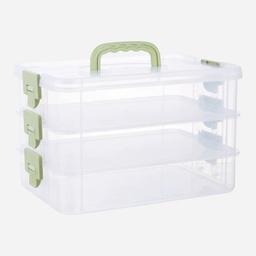 [OVJ 8888888811134] OVJ Plastic Storage Box 3-Tier 7cm x 23cm x 34cm Green