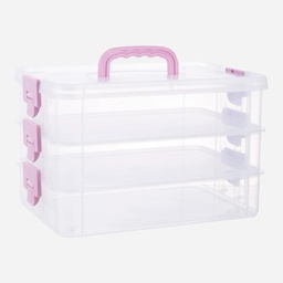 [OVJ 8888888811132] OVJ Plastic Storage Box 3-Tier 7cm x 23cm x 34cm Pink