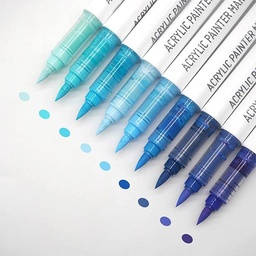 [LANGUO 6941322254785] LANGUO Acrylic Brush Marker Blue Set x 9