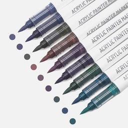 [LANGUO 6941322275346] LANGUO Acrylic Brush Marker Colorful Black Set x 9