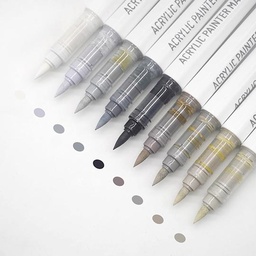 [OVJ 6941322254808] OVJ Languo Acrylic Brush Marker Grey Brown Set x 9
