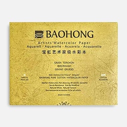 [BAOHONG 6932525800411] BAOHONG Artist 100% Cotton Watercolor Paper Pad 300gsm Rough 31cm x 41cm x 20