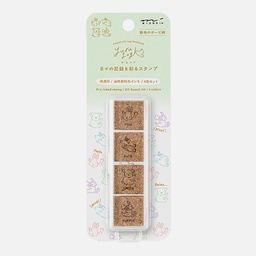 [MIDORI 35620006] MIDORI Yuru Log Paintable Pre-inked Stamp Animal Poses