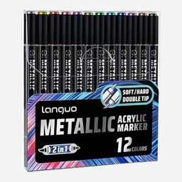 [LANGUO 6941322277746] LANGUO Acrylic Brush Marker Metallic Set x 12