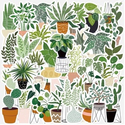 OVJ Waterproof Sticker Potted Plants x 50