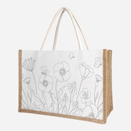 OVJ Spliced Tote Bag Painting Kit 15cm x 22cm x 32cm Butterlies & Flowers (12-Color Paint Pot & Brushes Included)
