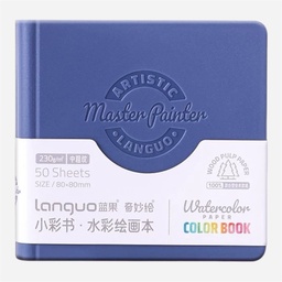 [LANGUO 6941322271614] LANGUO Mini Watercolor Paper Book 230gsm Cold Press 80mm x 80mm x 50 Navy
