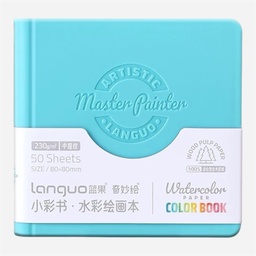 [LANGUO 6941322271584] LANGUO Mini Watercolor Paper Book 230gsm Cold Press 80mm x 80mm x 50 Turquoise