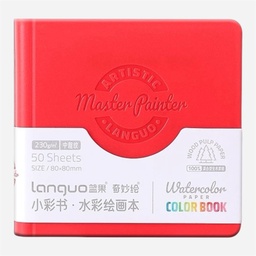[LANGUO 6941322271591] LANGUO Mini Watercolor Paper Book 230gsm Cold Press 80mm x 80mm x 50 Red