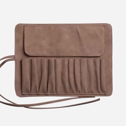 OVJ Leather Brush Roll For 12 Brushes Dark Brown