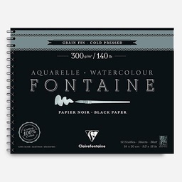 [CLAIREFONTAINE 975311] CLAIREFONTAINE Fontaine 100% Cotton Black Watercolor Paper Spiral Pad Cold Press 300gsm 24cm x 30cm x 12