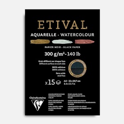 [CLAIREFONTAINE 975318] CLAIREFONTAINE Etival Black Mixed Media Paper Pad 300gsm A4 x 15